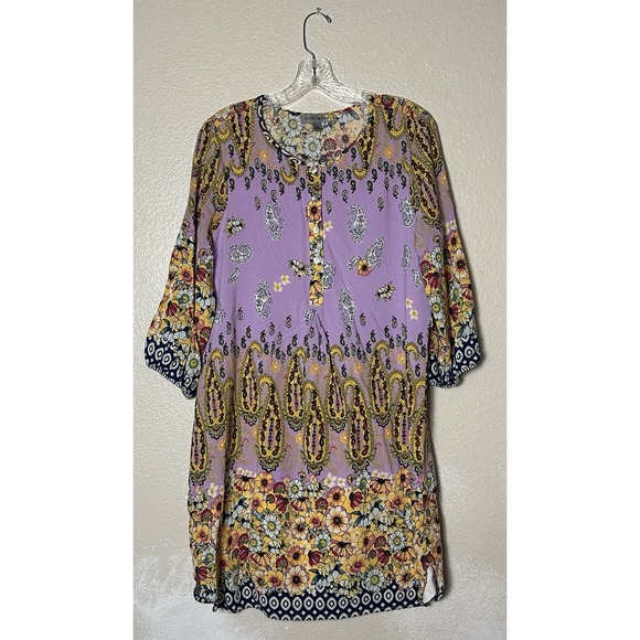 Figueroa & Flower Paisley Floral Size Large Belted Lined Dress Anthropologie - Picture 2 of 5